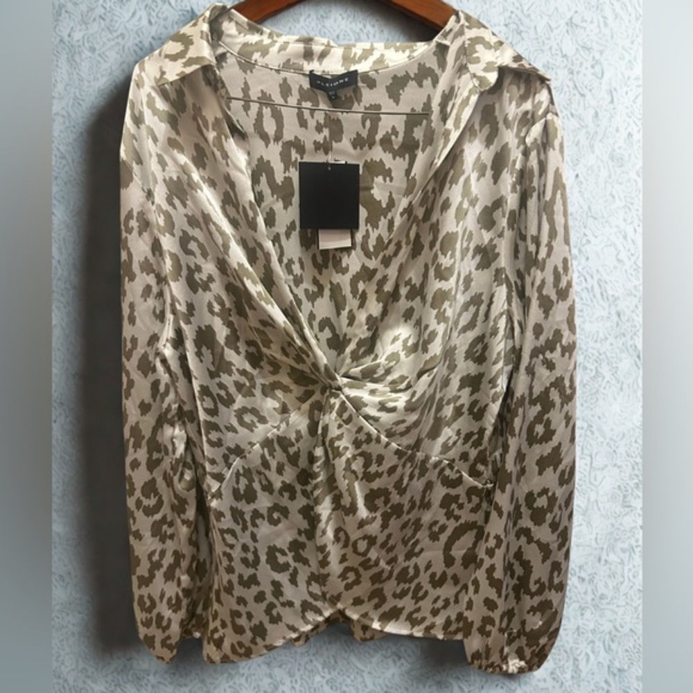 Pleione NWT Animal Print Blouse – Ivory & Sage | Size L | Nordstrom Rack